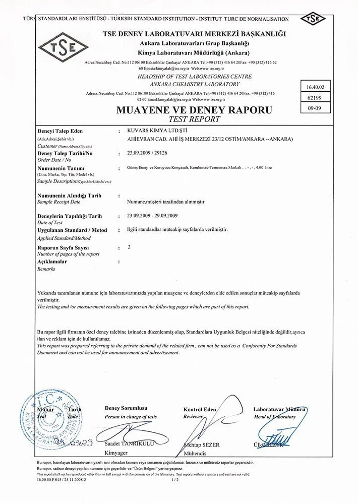TSE Inspection and Test Report Kombimax - Thermomax