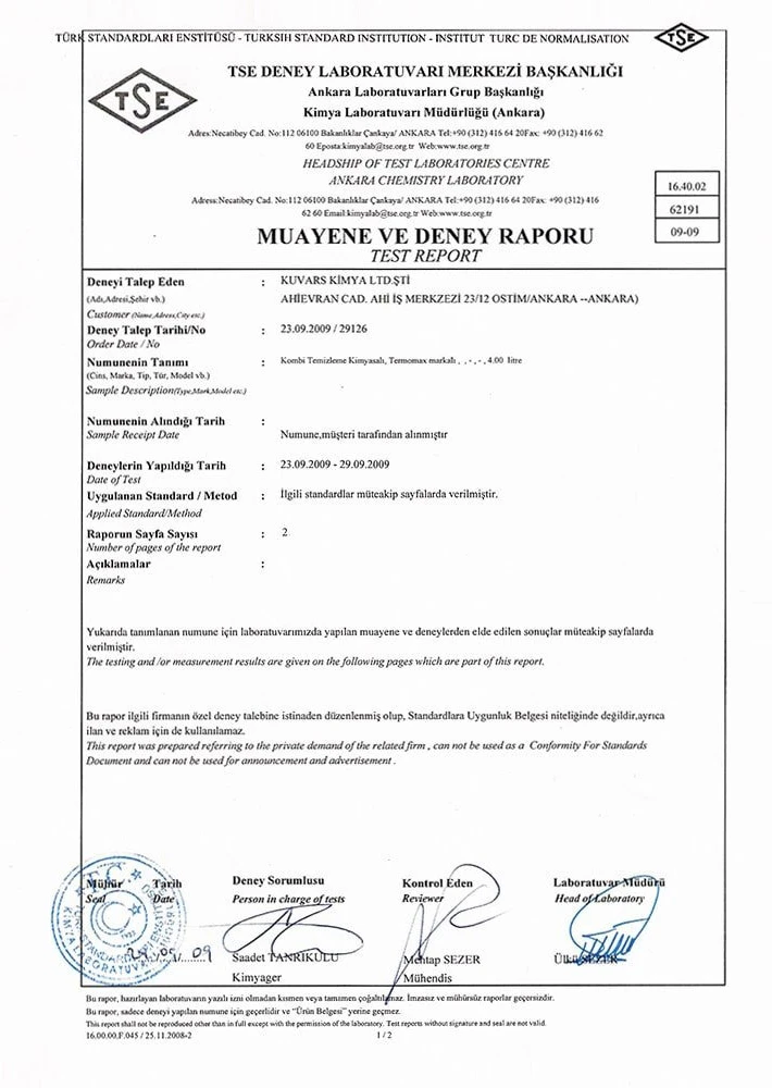 TSE Inspection and Test Report Thermomax