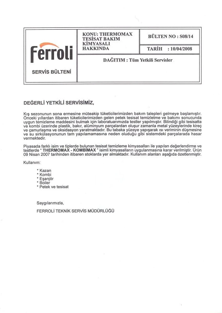 Purchasing Ferroli Thermomax Kombimax Cleaning and Protection Chemical
