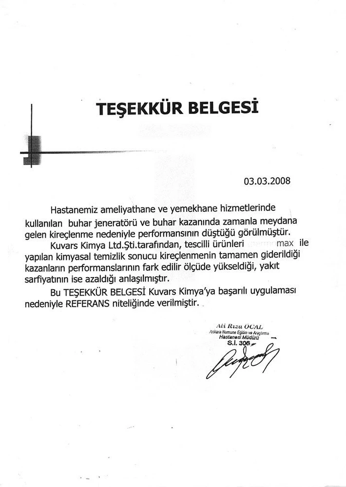 Ankara Numune Hospital Operating Room and Dining Hall Thermomax Chemical Cleaning